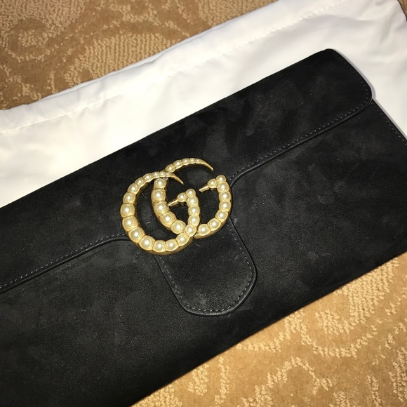 Gucci GG Marmont suede clutch black with pearls - Picture 7 of 8
